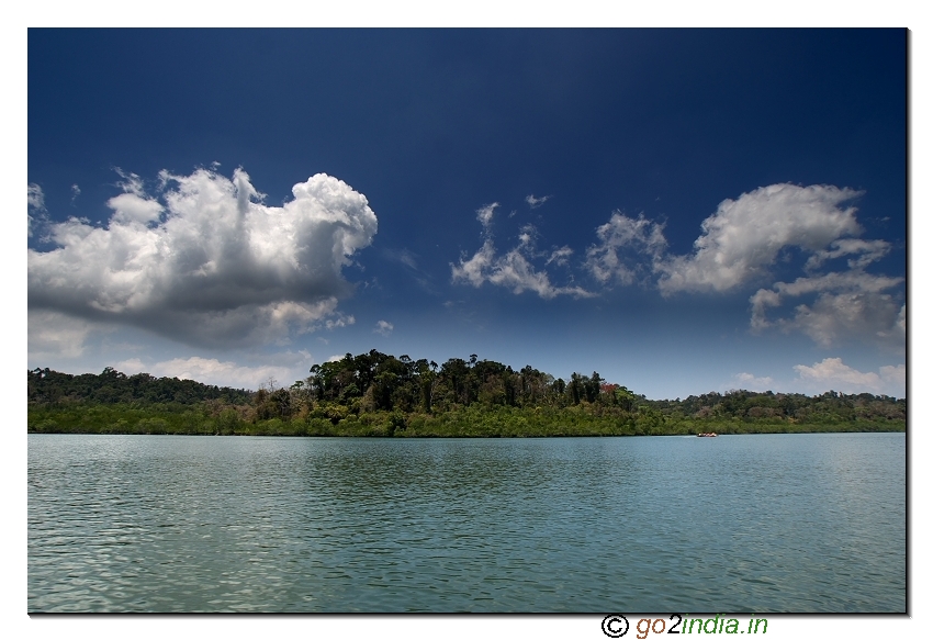 Sea water and forest area on the way to limestone caves from Baratang in Andaman