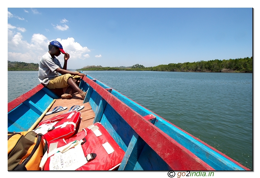 Sea journey by boat to limestone caves from Baratang of Andaman