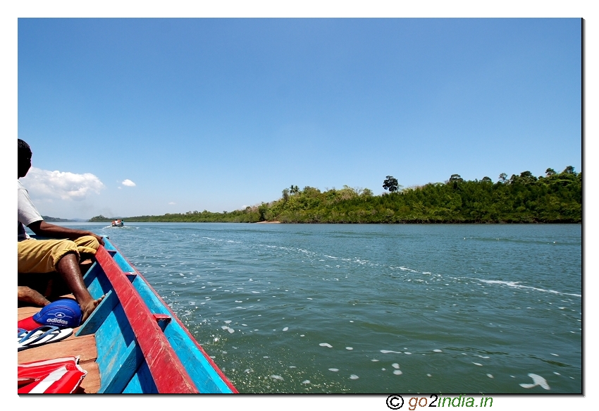 Sea journey by boat to limestone caves from Baratang of Andaman