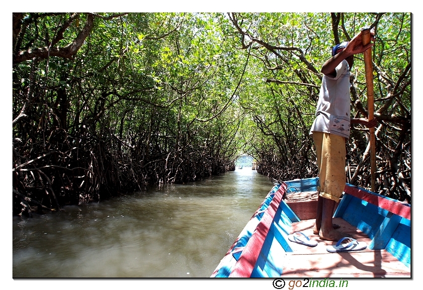 Boat journey at Bay to reach limestone caves at Baratang of Andaman