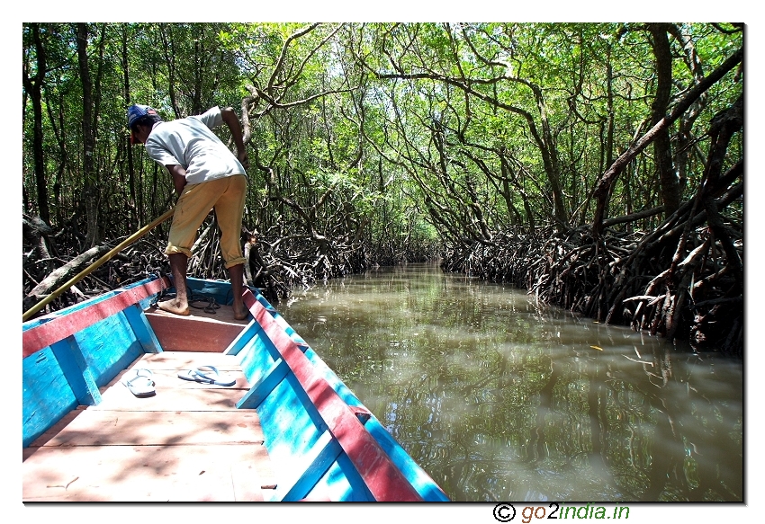 Boat journey at Bay to reach limestone caves at Baratang of Andaman