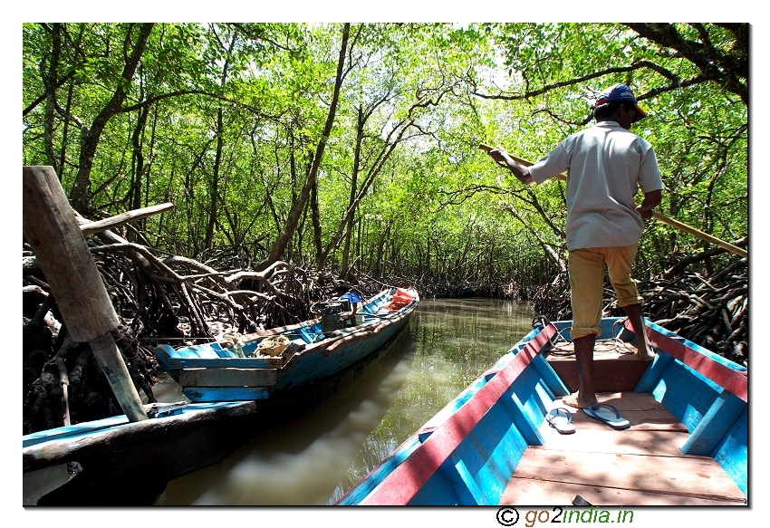 Boat journey at Bay to reach limestone caves at Baratang of Andaman