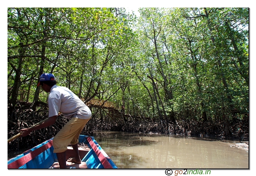 Boat journey at Bay to reach limestone caves at Baratang of Andaman