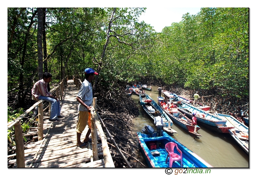 End of boat journey at Bay to reach limestone caves at Baratang of Andaman