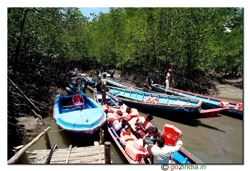 End of boat journey at Bay to reach limestone caves at Baratang of Andaman