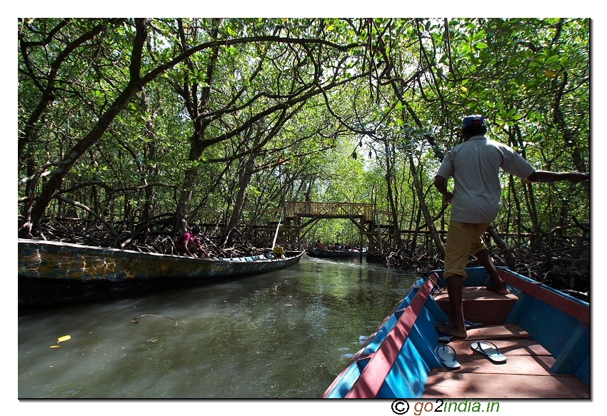 Boat journey at Bay to reach limestone caves at Baratang of Andaman