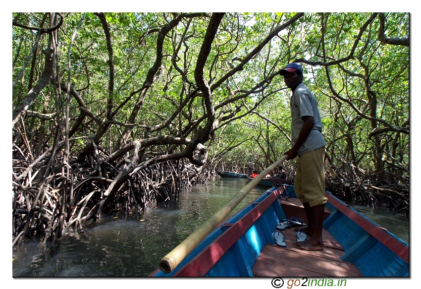 Boat journey at Bay to reach limestone caves at Baratang of Andaman