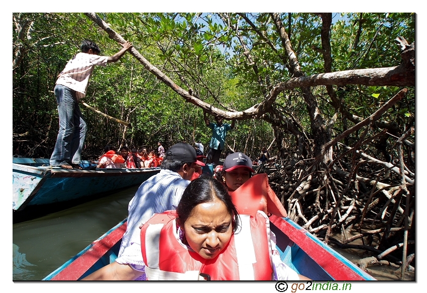 Boat journey at Bay to reach limestone at Baratang of Andaman