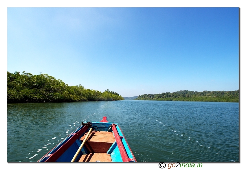 Boat journey to limestone caves of Andaman at Baratang