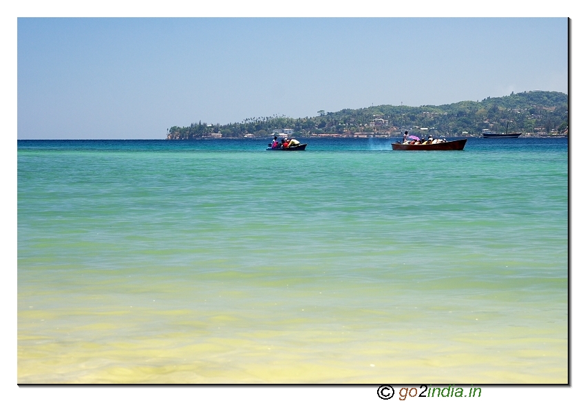 Boating to sea under water corals at North bay of Andaman