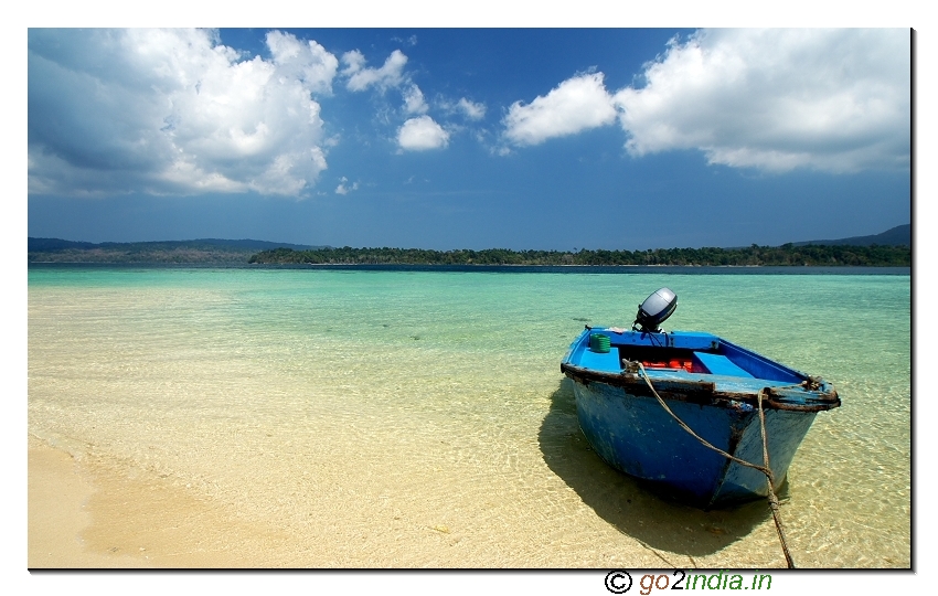 Boat in Jolly buoy island for underwater corals view at Andaman
