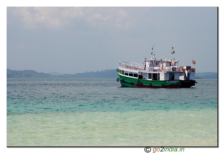 Ship for Jolly buoy journey from Wandoor beach at Andaman