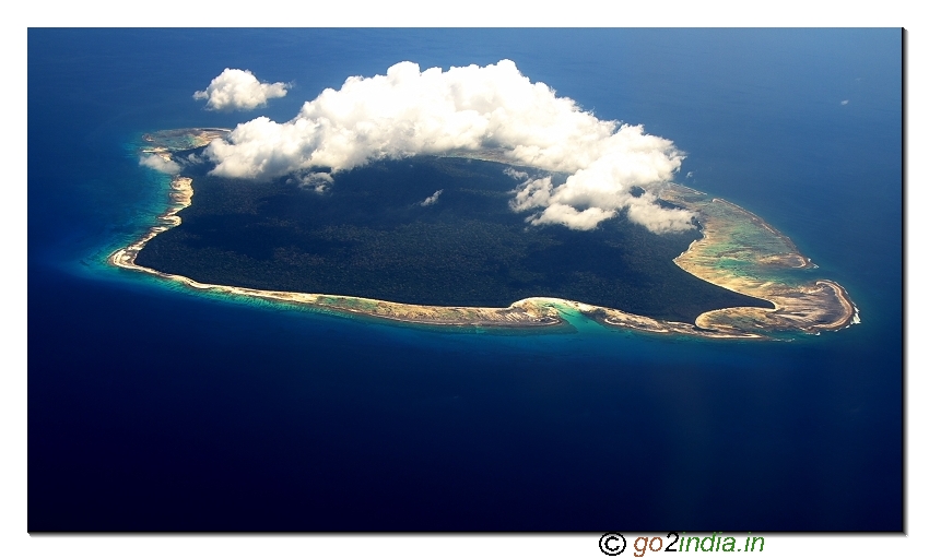 Aerial top view of North Sentinel island in  Andaman
