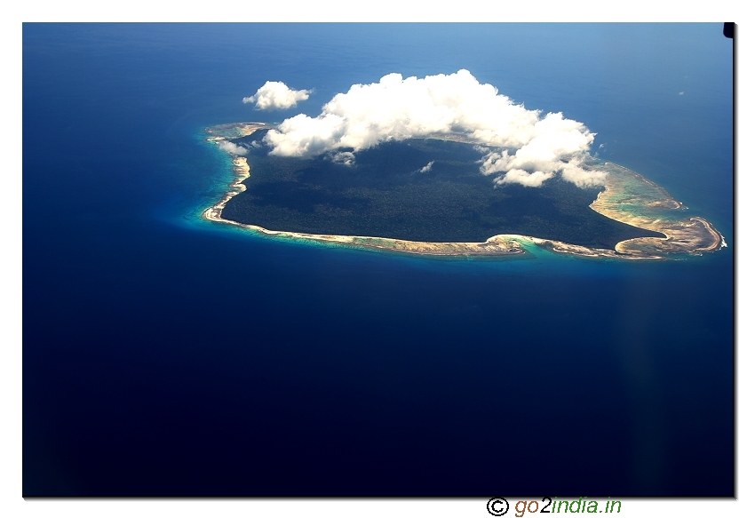 Aerial top view of an Andaman island