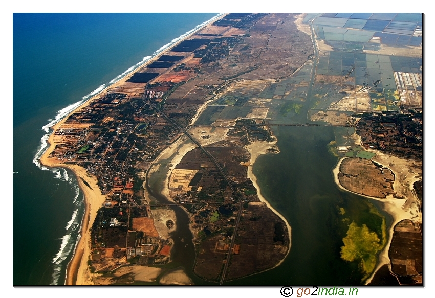 Chennai beach aerial view at Mahabalipuram place