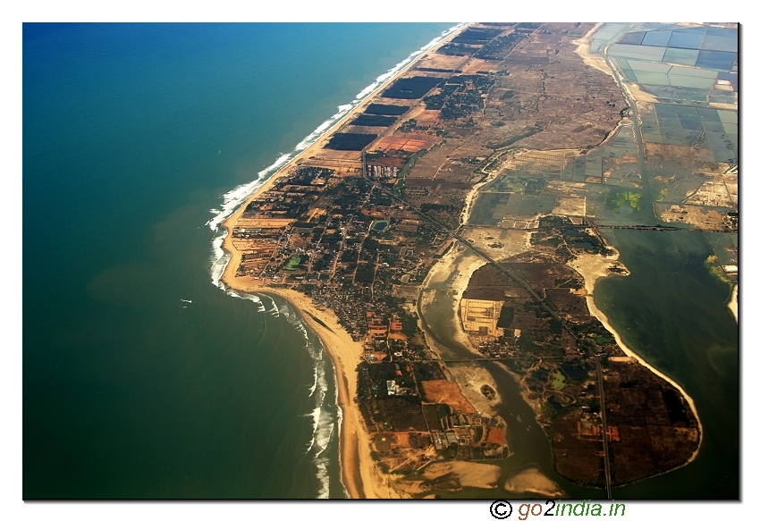 Chennai beach aerial view at Mamallapuram place