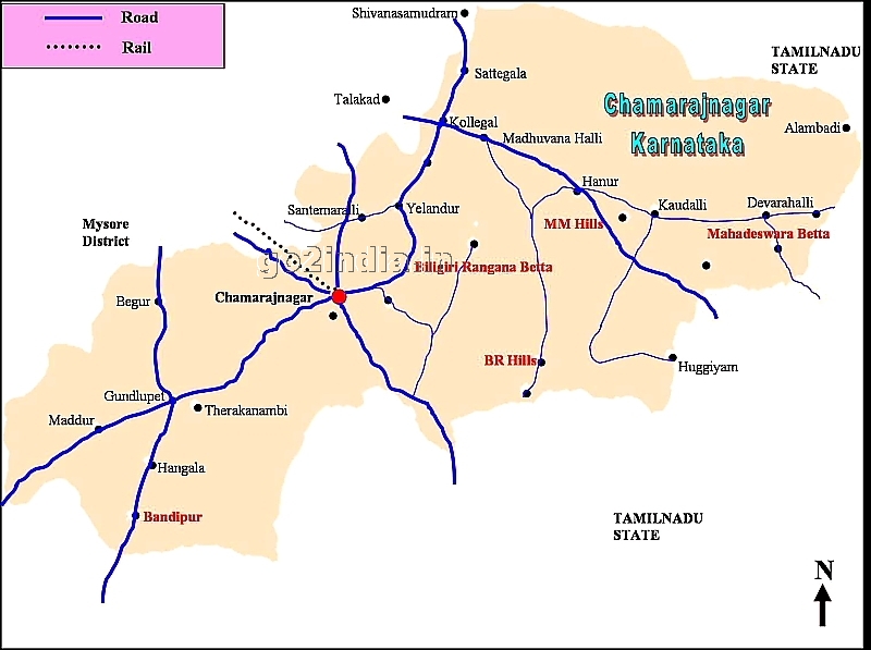 Chamarajnagar district map for important visiting places