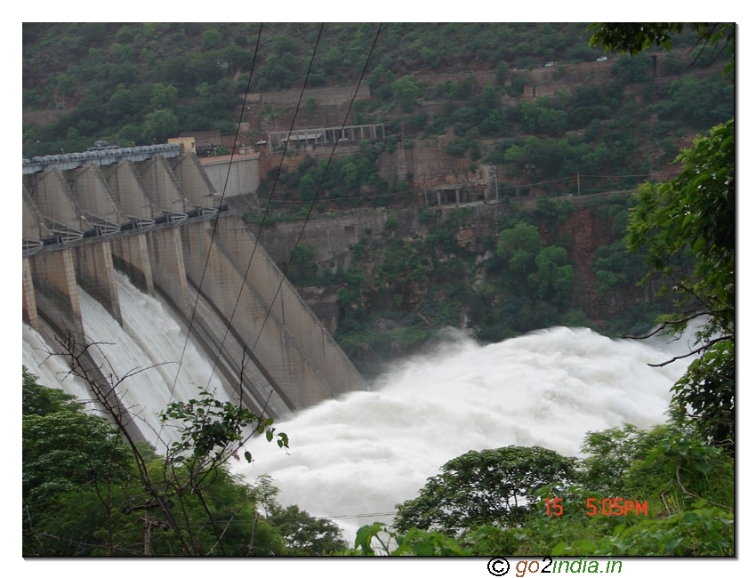 Water flowing from Sriselam dam