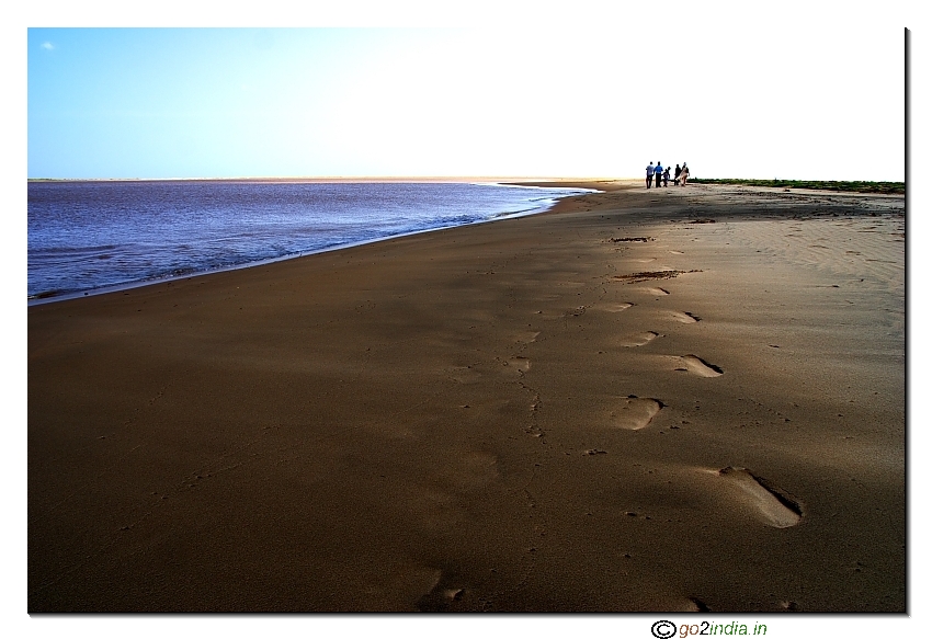 Foot steps in the beach of Antarvedi in Godavari sea meeting point