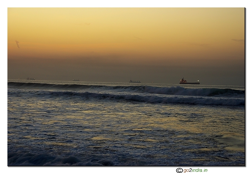 Ships at the edge of the sea from Yarada beach of Visakhapatnam