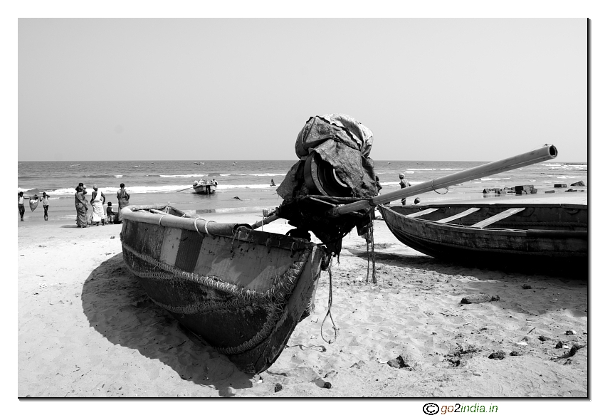 Fisher men Boats in a beach nearer to Erra Matti Dibbalu Rishikonda beach vizag