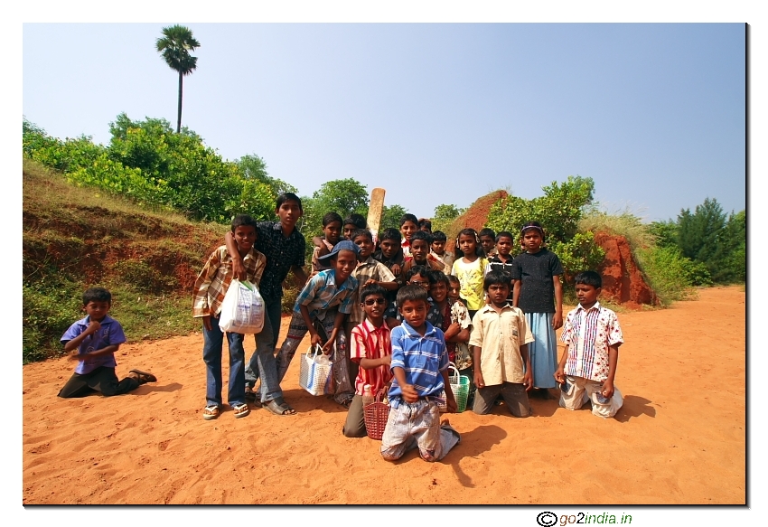Kids posing for a photo at Erra matti dibbalu Rishikonda vizag