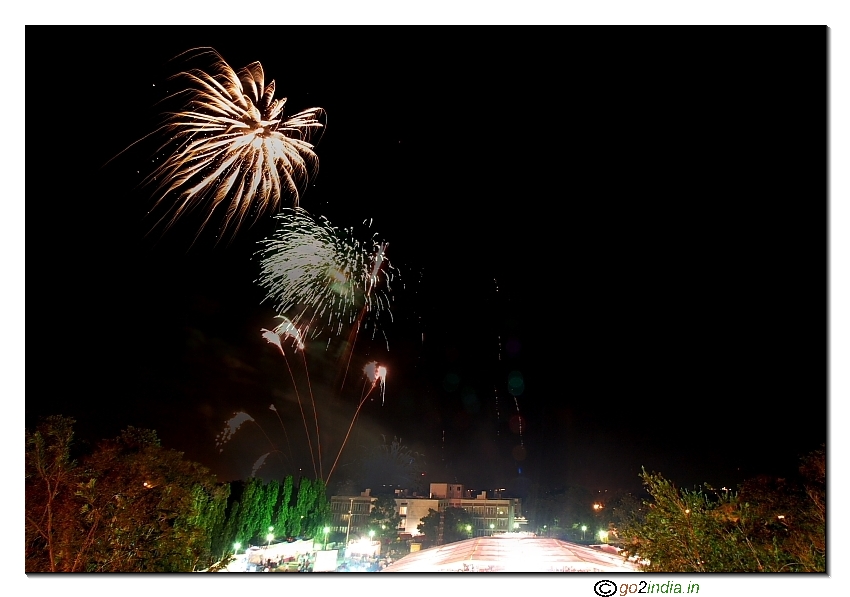 Fire works in night sky