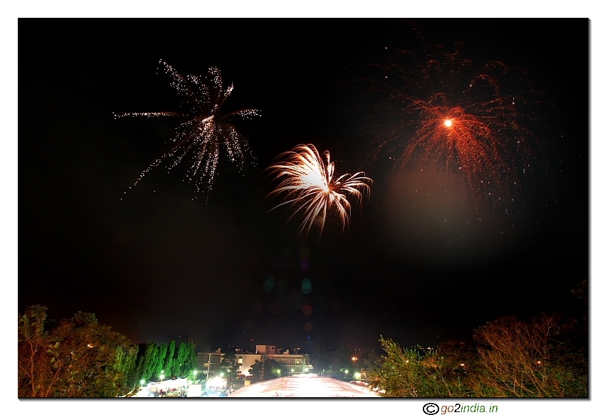 Fire works in the sky, wide angle view