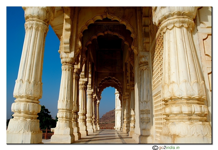 Marble stone pillars in  Jaswant Thada at Jodhpur