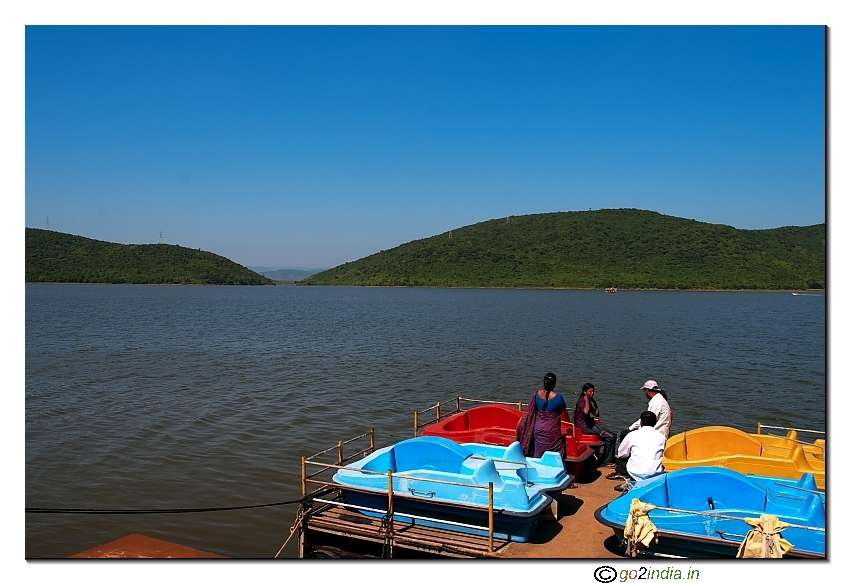 Visitors getting ready for a boat ride in Annavaram pampa sarovar