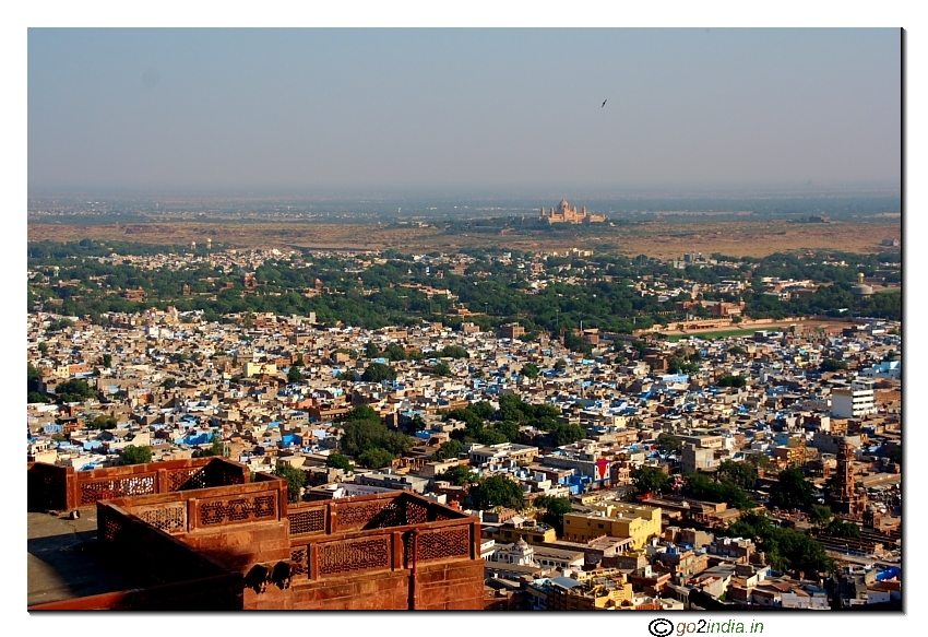 View of Jodhpur town from Fort- Umaid Bhawan Palace is at the end