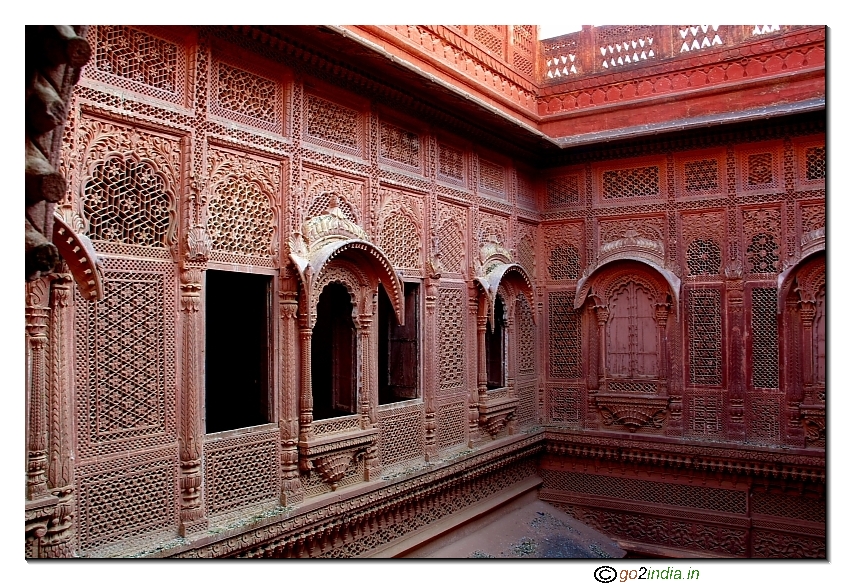 Ornamental windows inside Mehrangarh fort Jodhpur