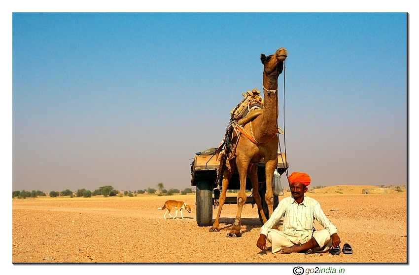 Guide with its camel cart at Desert 