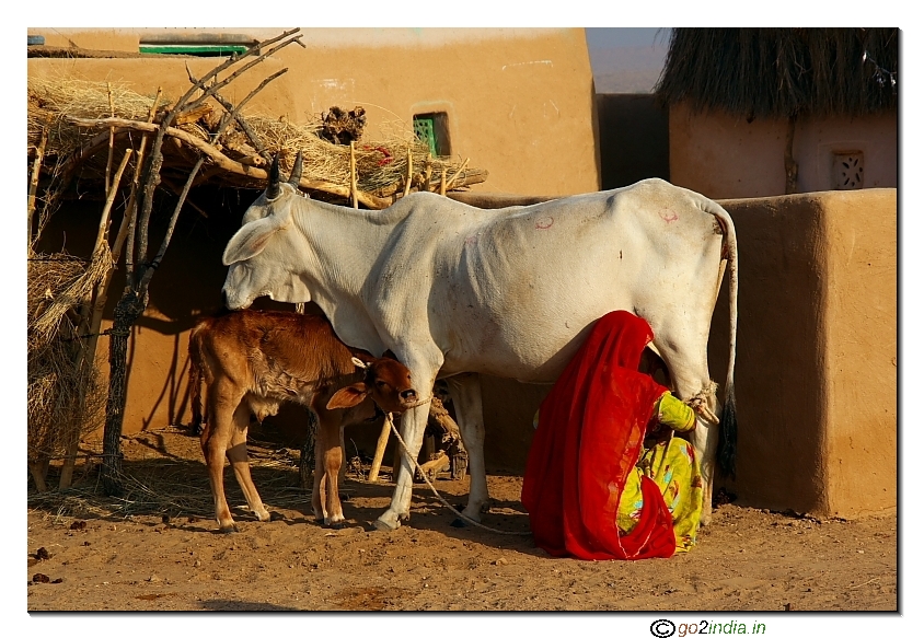 Lady in village is Jaisalmer desert 