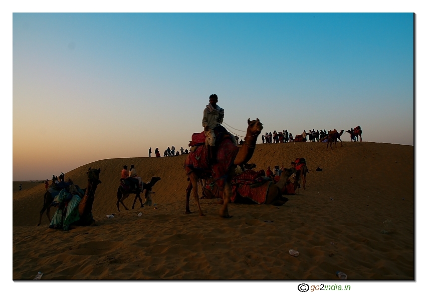 Tourist watching sunrise at Sam near Jaisalmer
