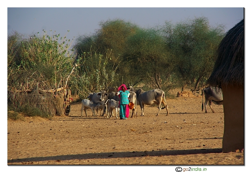 A village lady inside desert