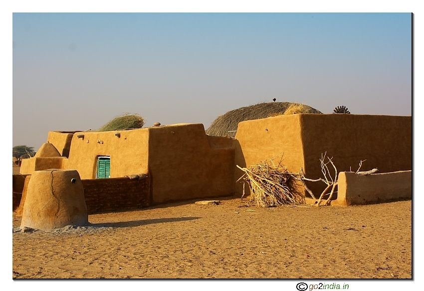 Mud houses inside desert of Jaisalmer