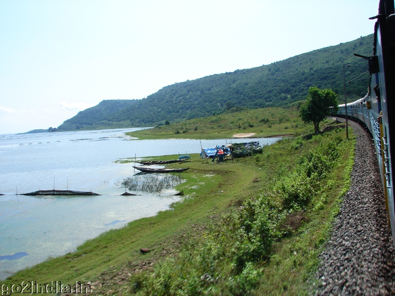 Train at a curve at Chilika