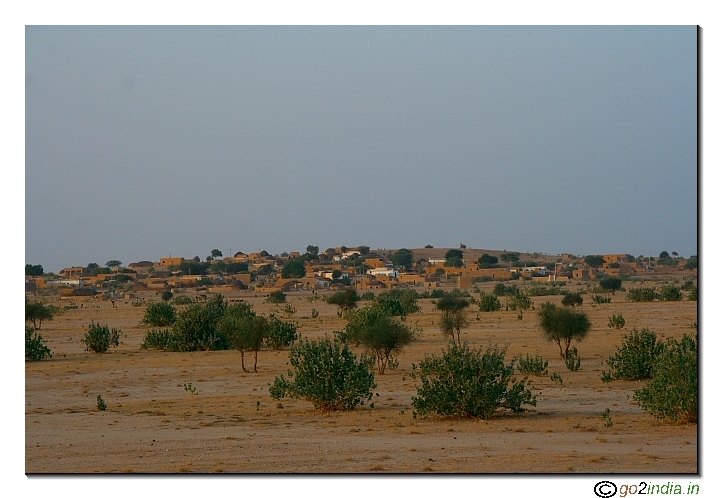 Distance view of Varana village in Desert Jaisalmer 