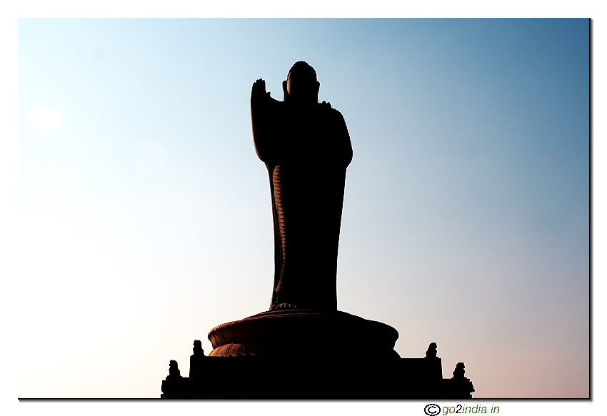 Buddha statue at center of Husen sagar Lake Hyderabad