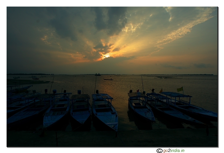 Boats at Chilika lake near Satapada