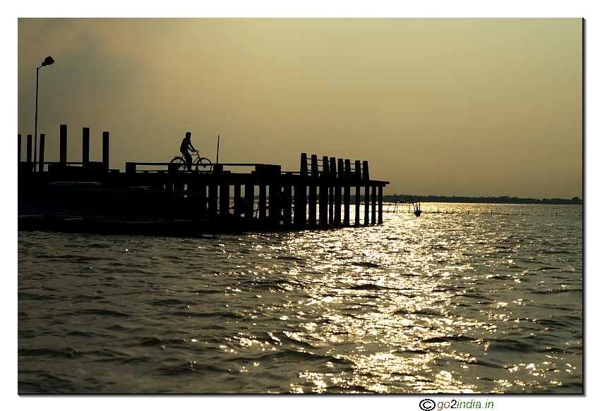 Chilka lake bridge at boating point, cycle transportation