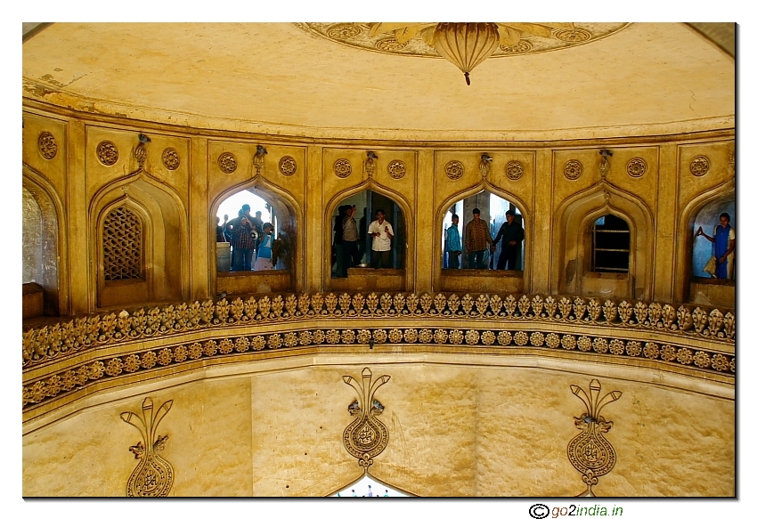 Inside Charminar from first floor the windows in circular shape