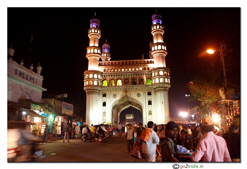 The market and Charminar during evening hours