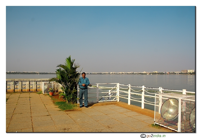 Near Buddha statue inside Husen sagar