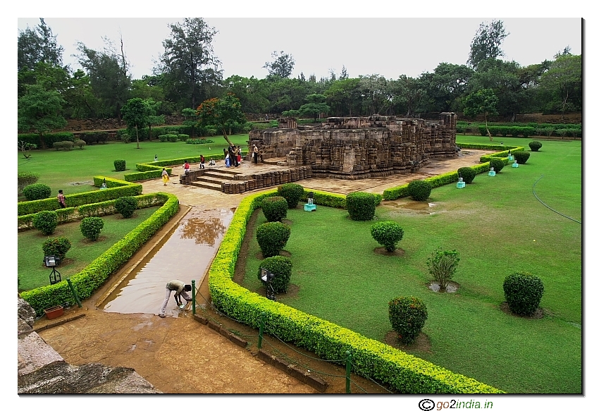 Back side view of Konark Sun temple at the lawn from the top