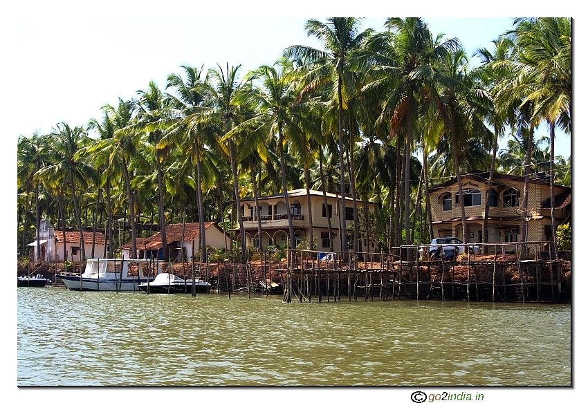 Huts and houses at boating point to Dolphin bay at Goa in Panaji