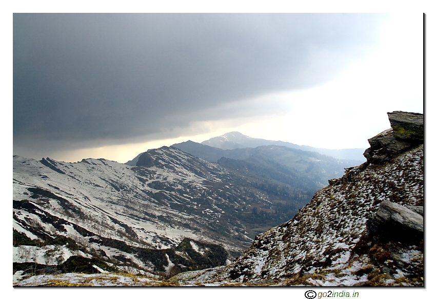 View of snow capped mountains on the way to Talhouti