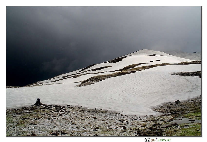 On snow patches during trekking