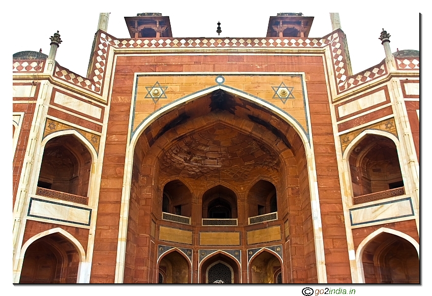 The arch of the main structure of Humayuns tomb at Delhi